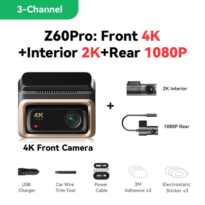3-Channel 4K Dash Cam with ADAS and Wi-Fi