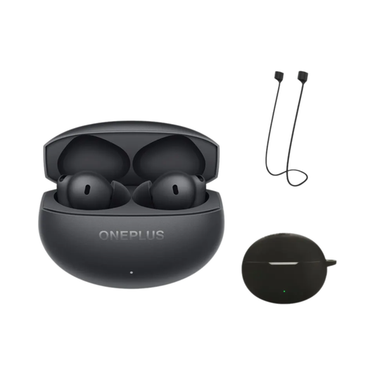 Compact Gray Earbuds with Black Case and Long Battery