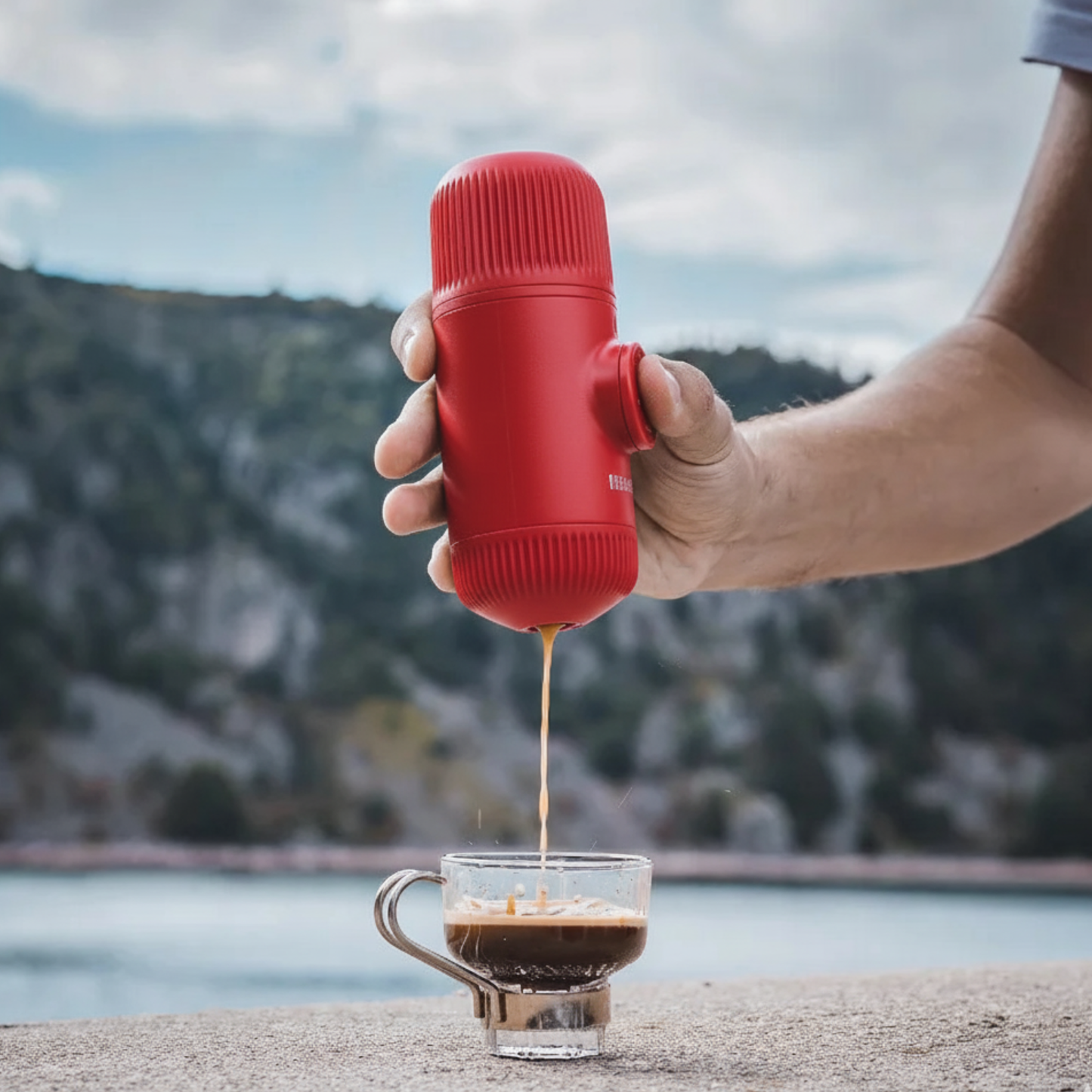 Compact Handheld Espresso Coffee Maker 18 Bar Pressure Red