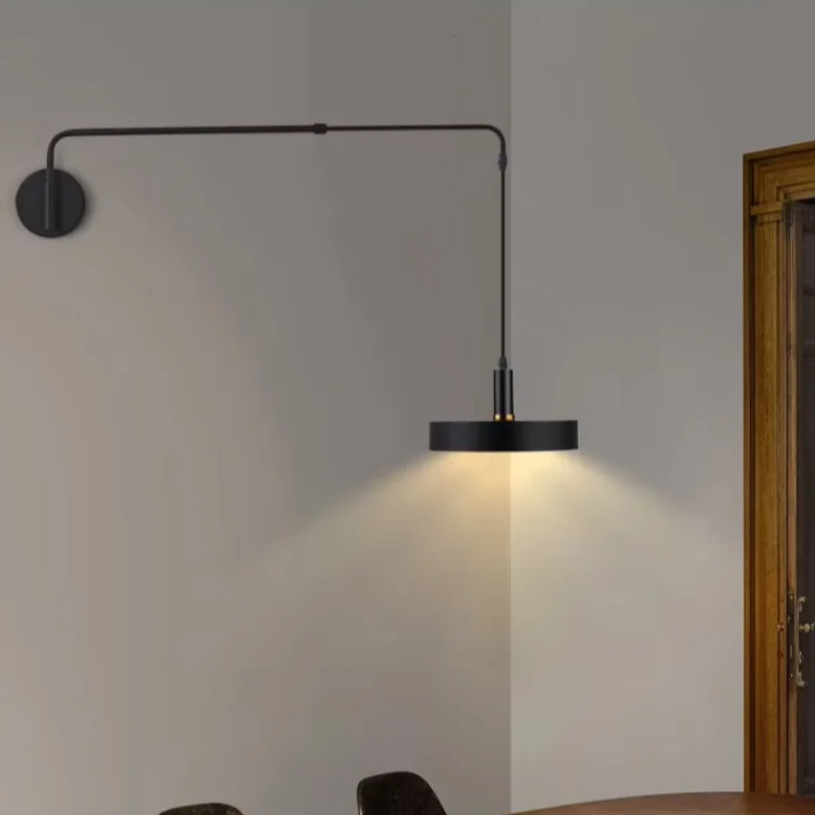 Industrial Long Arm Wall Light Adjustable Black LED Sconce Medium