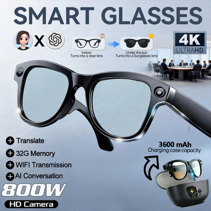 Smart 4K Camera Glasses with 3600mAh Battery