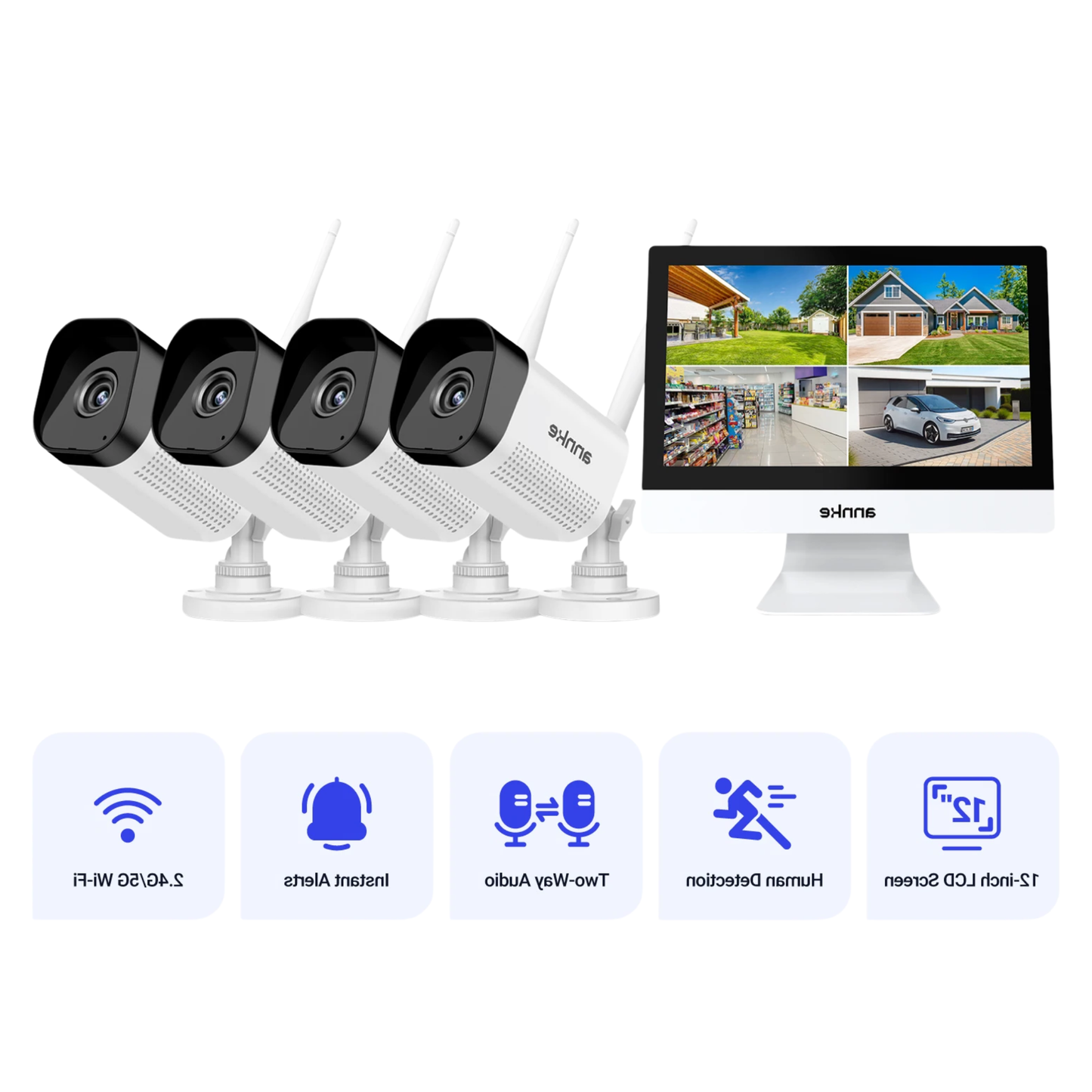 3MP Wireless Security Camera System with 12in Monitor