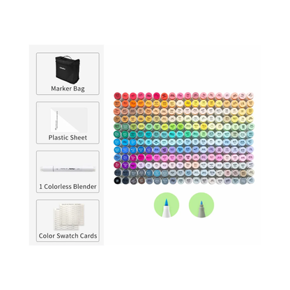 216 Colour Dual Tip Brush Fine Alcohol Markers Set