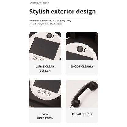 White Retro Phonograph Wedding Video Guest Book with Recorder