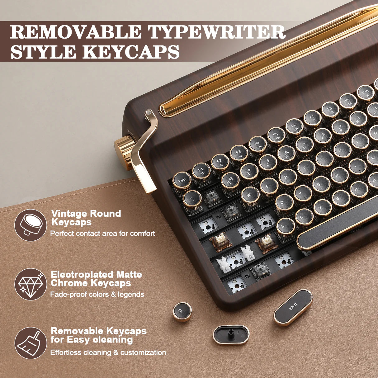 Wood Grain Wireless Mechanical Keyboard Cocoa Cream V2 Linear