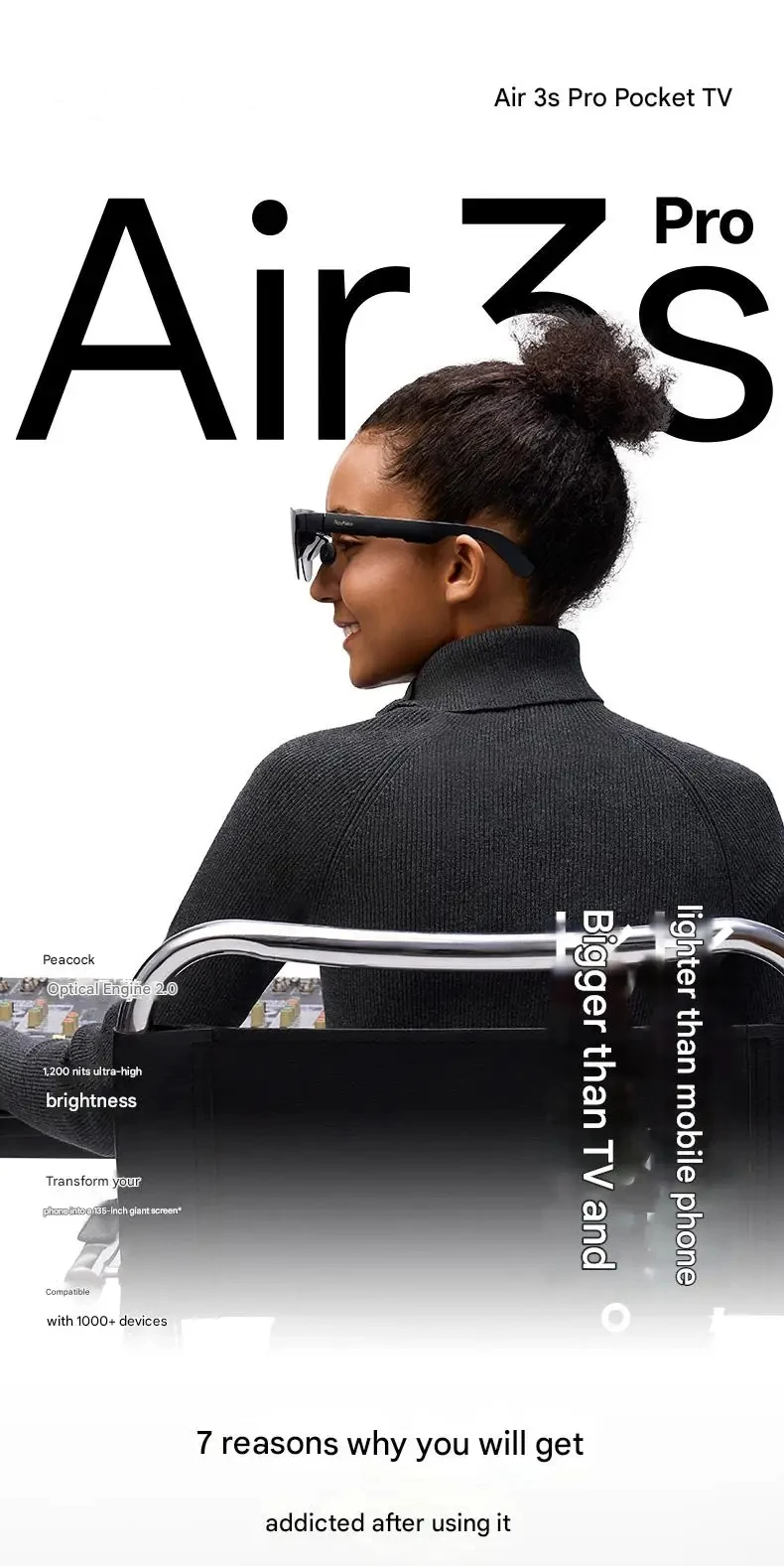 3D AR Glasses with 1200 Nits High Brightness