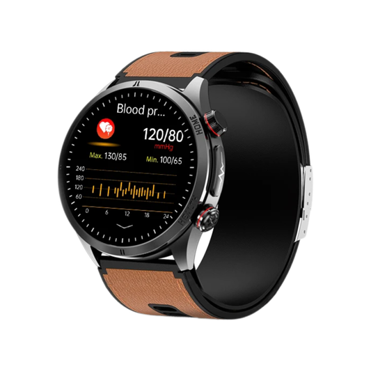 Brown Leather Smartwatch AI Health Monitor