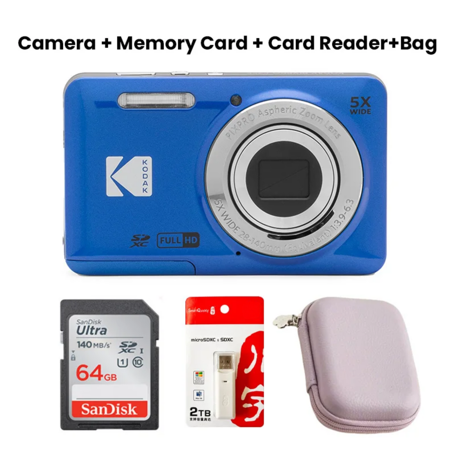 Blue Vlogging Camera with Memory Card Bundle