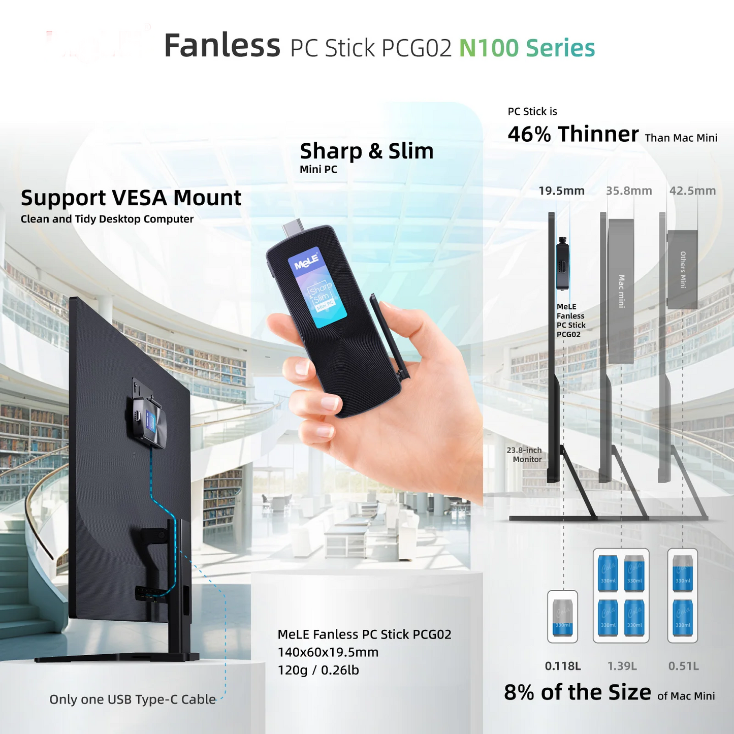 Fanless N100 Mini Computer Stick 8GB RAM 256GB SSD