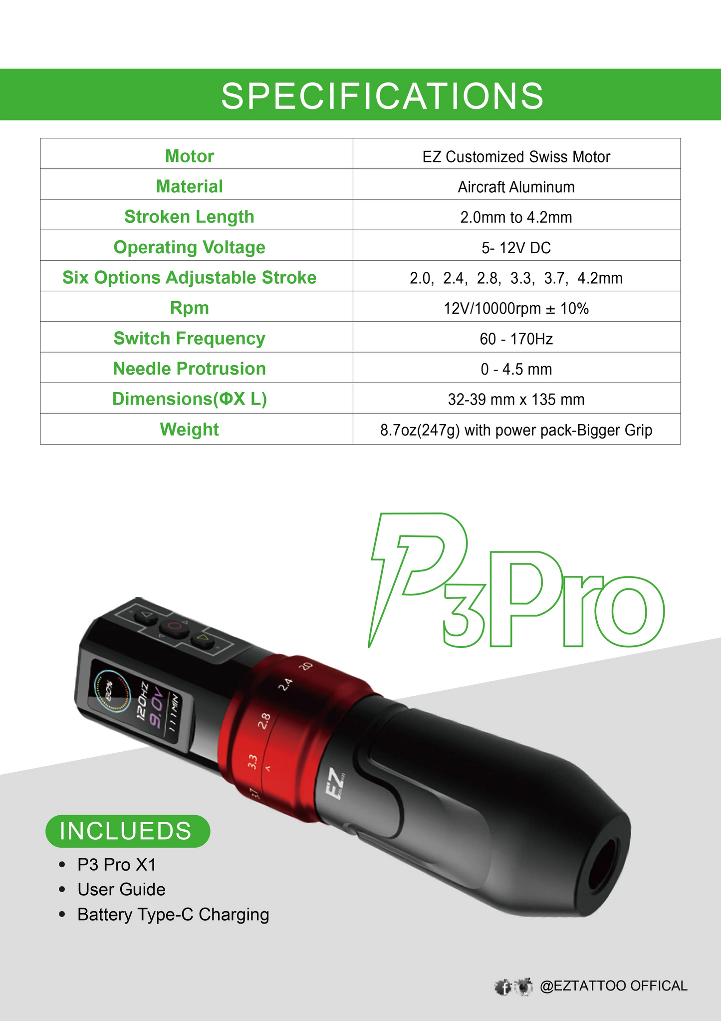 Wireless Rechargeable Tattoo Pen Kit 50pcs Gloss Red