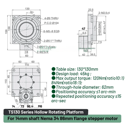 Rotary Positioner Hollow Rotating Platform 10:1 Reducer