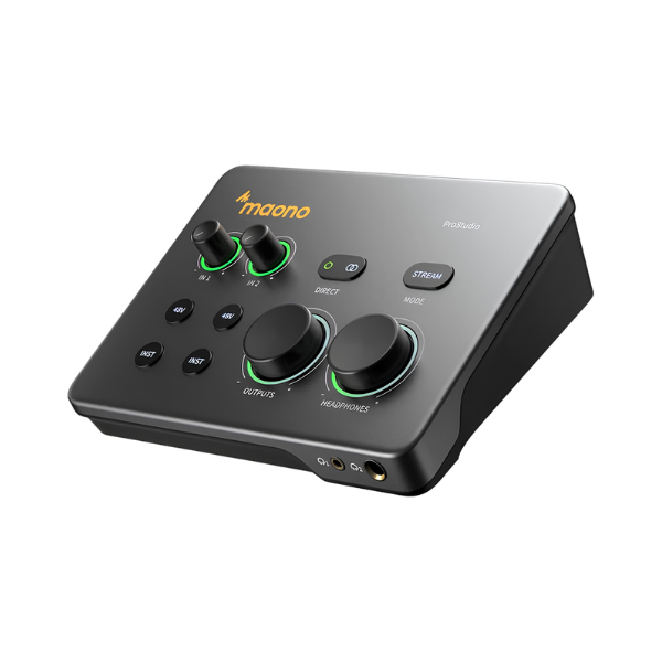 Dual XLR USB Audio Interface Mixer 56dB Gain for Podcasting