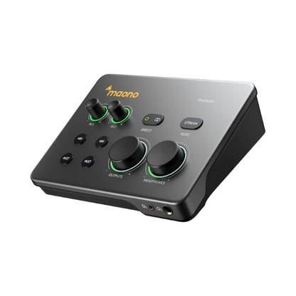 Dual XLR USB Audio Interface Mixer 56dB Gain for Podcasting