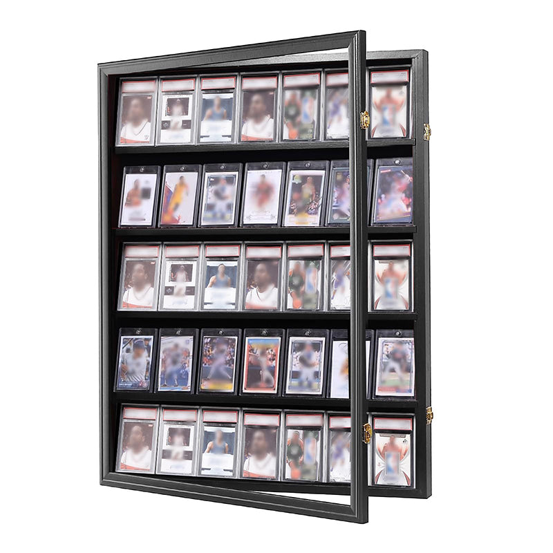 Sports Card Display Case UV Acrylic Front Gray Wooden