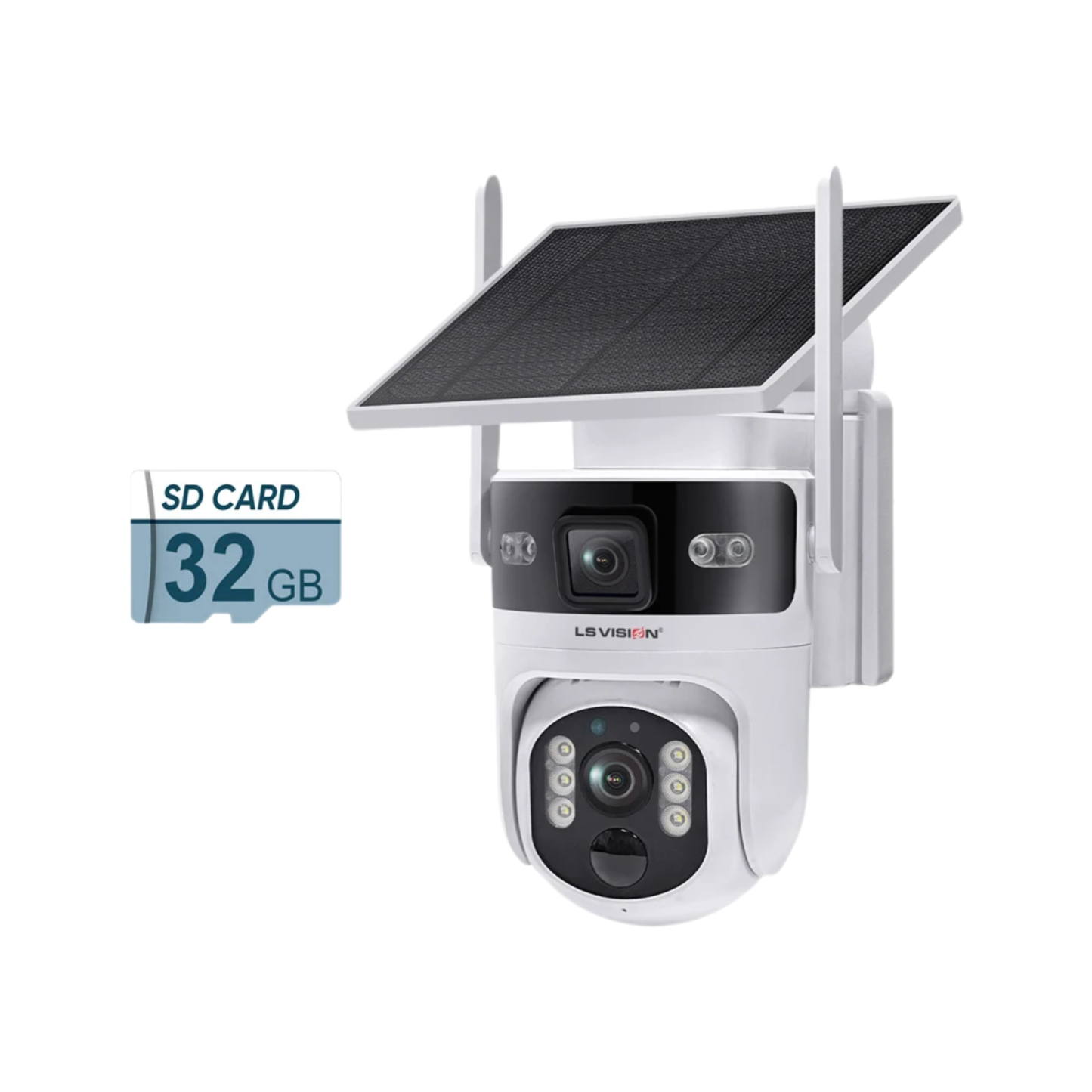 8MP Solar Dual Screen Security Camera 24/7 Recording 32GB
