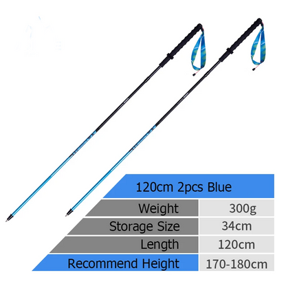 2PC Blue Carbon Fiber Ultralight Hiking Poles 120cm