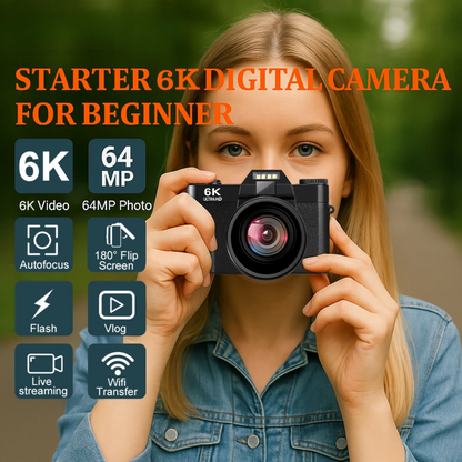 Vlogging Camera 6K 32GB with 16X Zoom