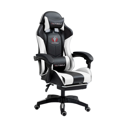 PU Leather White Gaming Chair with Footrest Adjustable Seat