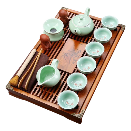 Ceramic Tea Set 27-Piece Celadon Green