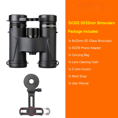 8x32 Compact Binoculars with Smartphone Adapter