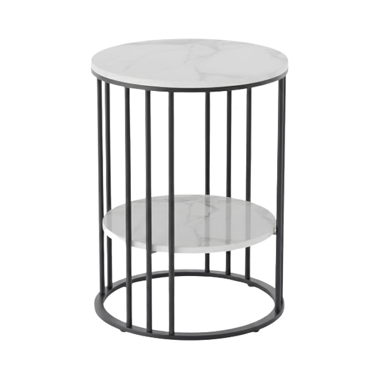 Modern Round Side Table Black Marble Finish