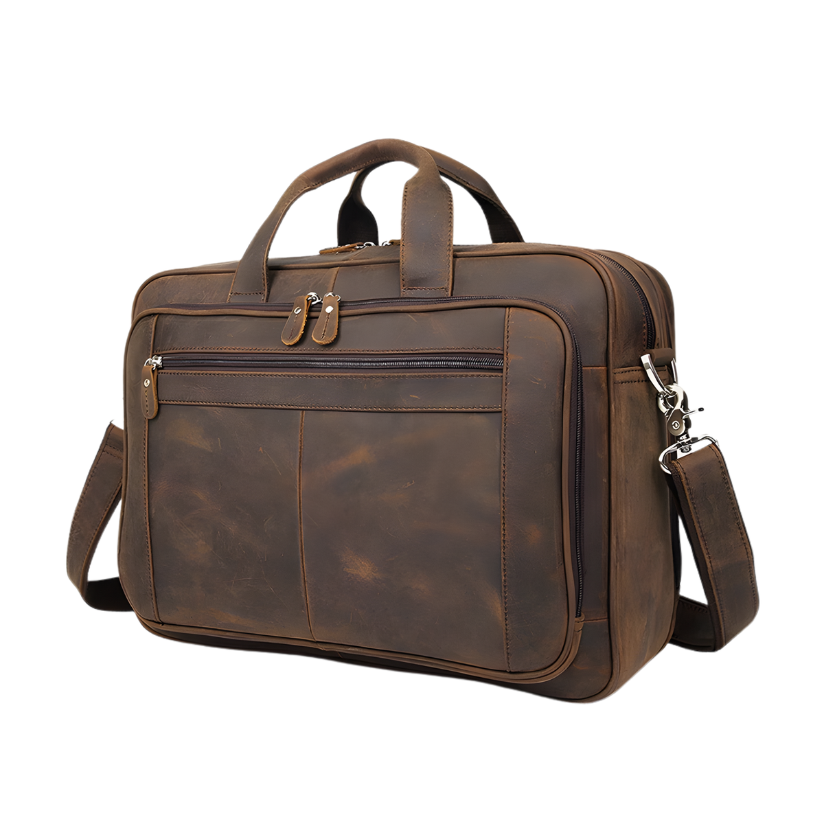Coffee Leather Business Laptop Bag 17" with Shoulder Strap