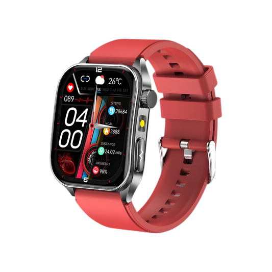 Red ECG Smartwatch with Laser Blood Monitoring