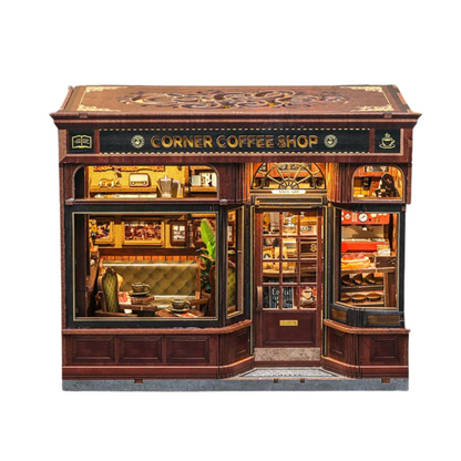 DIY Book Nook Kit Corner Coffee Shop with LED Light