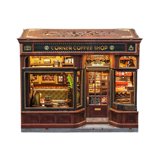 DIY Book Nook Kit Corner Coffee Shop with LED Light