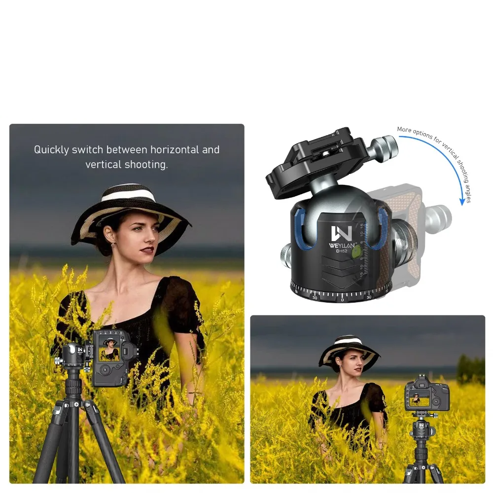 52mm Low Profile Tripod Ball Head Arca Quick Release Plate