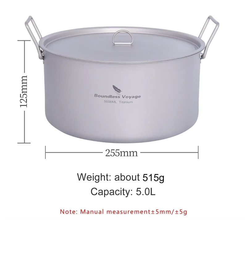 5L Titanium Camping Pot with Lid and Folding Handles