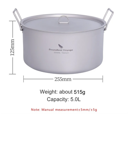 5L Titanium Camping Pot with Lid and Folding Handles