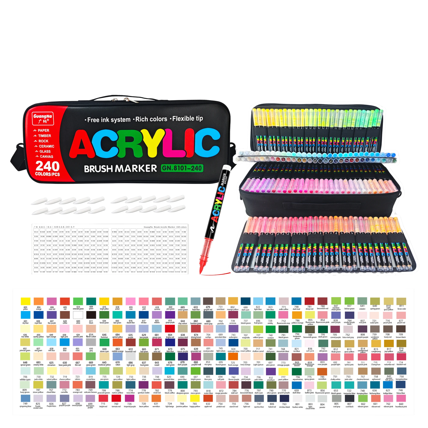240 Colours Brush Tip Acrylic Paint Markers Carry Bag Set
