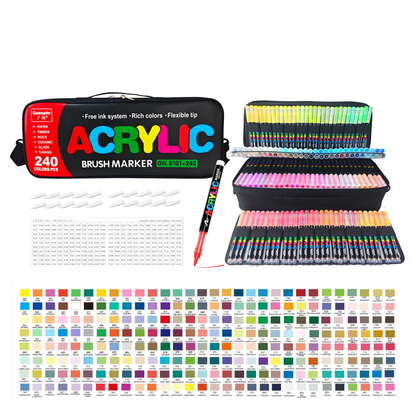 240 Colours Brush Tip Acrylic Paint Markers Carry Bag Set