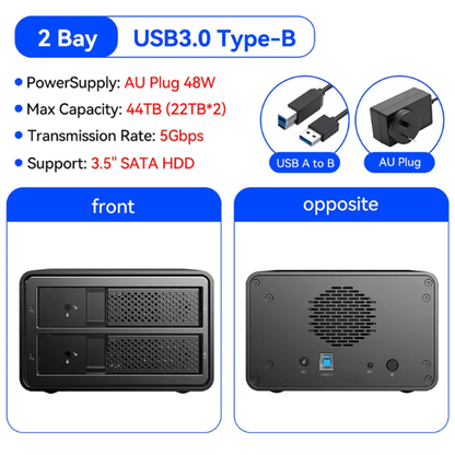 2-Bay 3.5 Inch Hard Drive Enclosure Tool-Free Storage