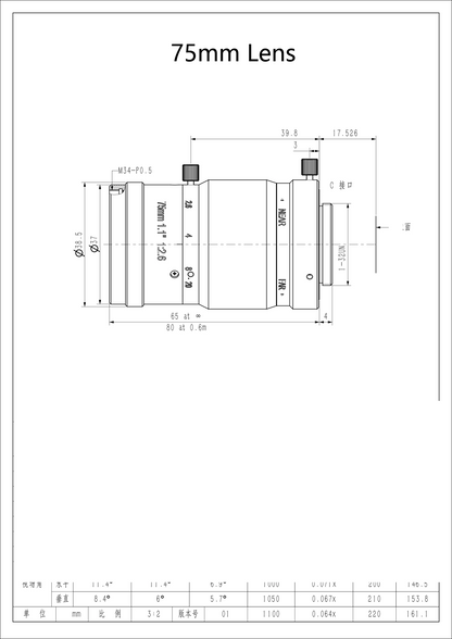 20MP HD C-Mount Machine Vision Lens 75mm