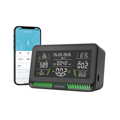 Smart Indoor Air Quality Monitor CO2 AQI Black