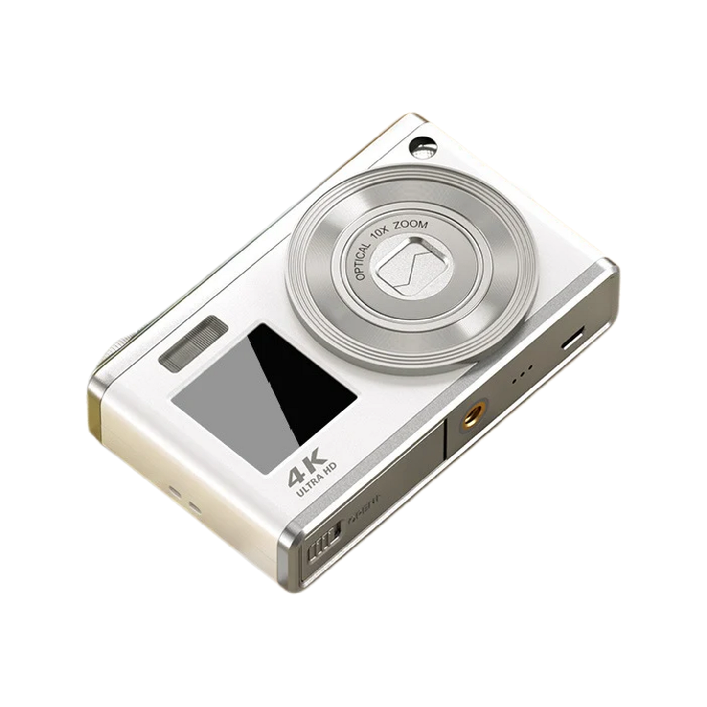 White 4K Selfie and Travel Camera Waterproof Dual Display Design