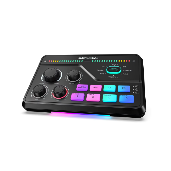 RGB Audio Mixer with Voice Changer for Gaming and Streaming