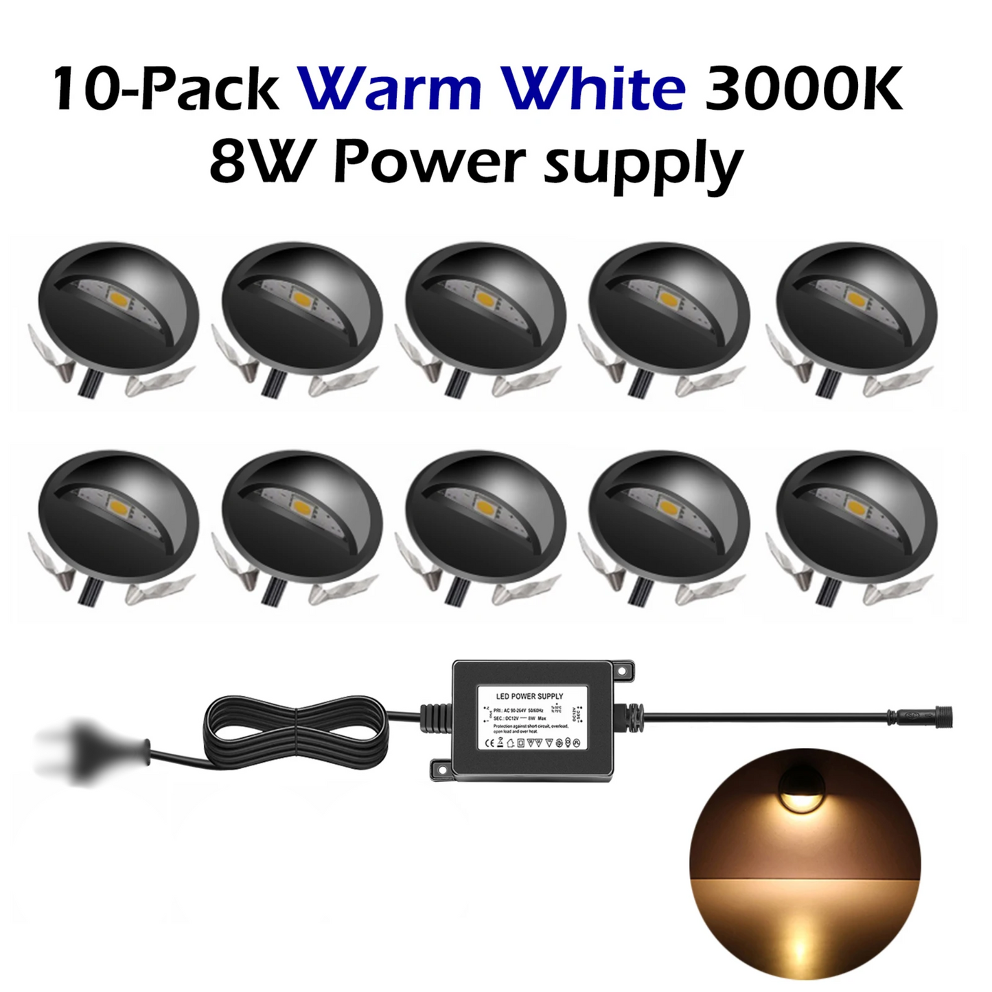 10 Pack Warm White LED Deck Lights for Outdoor Stairs