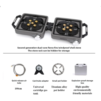 Portable Double Burner Camping Gas Stove 8800W Grey