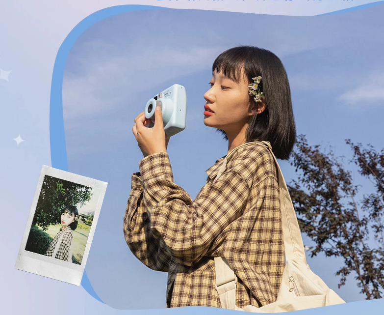 Mini SE Blue Portable Camera with Wrist Strap