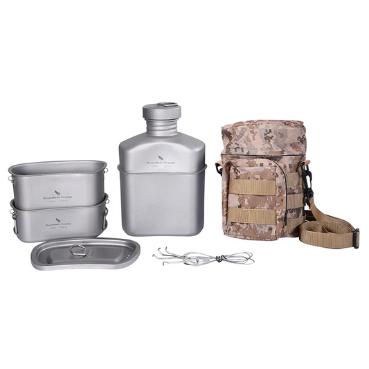 Titanium Camping Canteen Set Military Pot Pan Lid Chain
