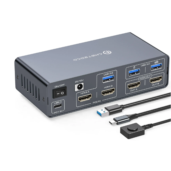 4K 60Hz USB-C KVM Switch Dual Monitor 2 PC