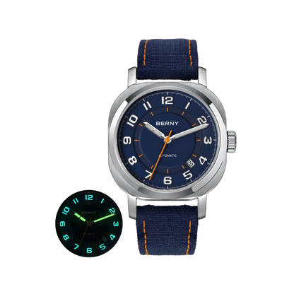 Self Winding Luminous Ladies Watch with Canvas Band Navy Blue