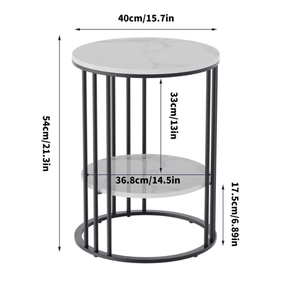Modern Round Side Table Black Marble Finish