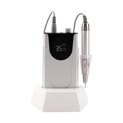 Compact Silver Aluminium Nail Drill with Charging Dock
