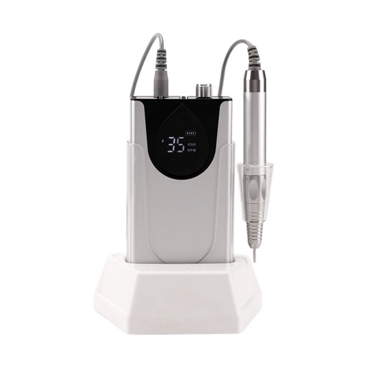 Compact Silver Aluminium Nail Drill with Charging Dock