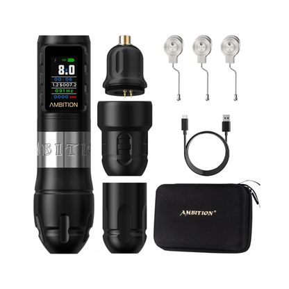 Wireless Silver Tattoo Pen with Adjustable Stroke and 1800mAh Battery