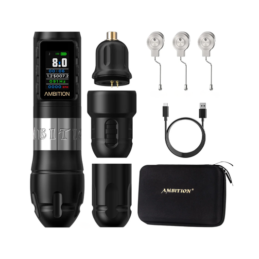 Wireless Silver Tattoo Pen with Adjustable Stroke and 1800mAh Battery